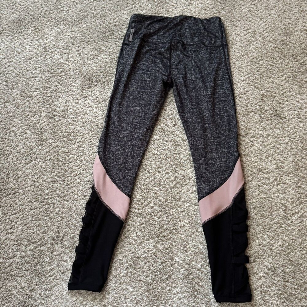 RBX Leggings Womens S Gray Black Pink Strappy Cutout High Waist Athletic